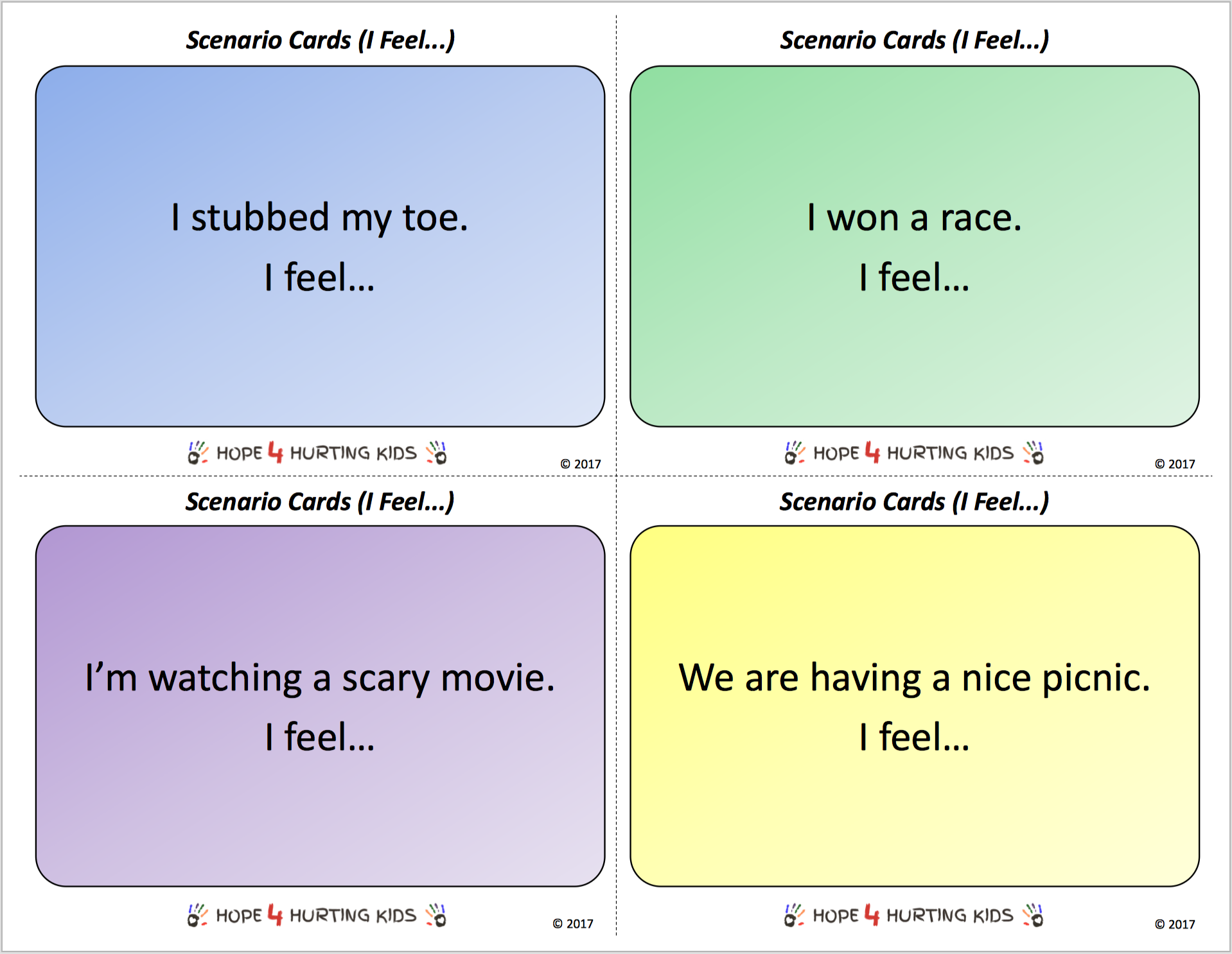 Scenario Cards (I Feel) - Hope 4 Hurting Kids